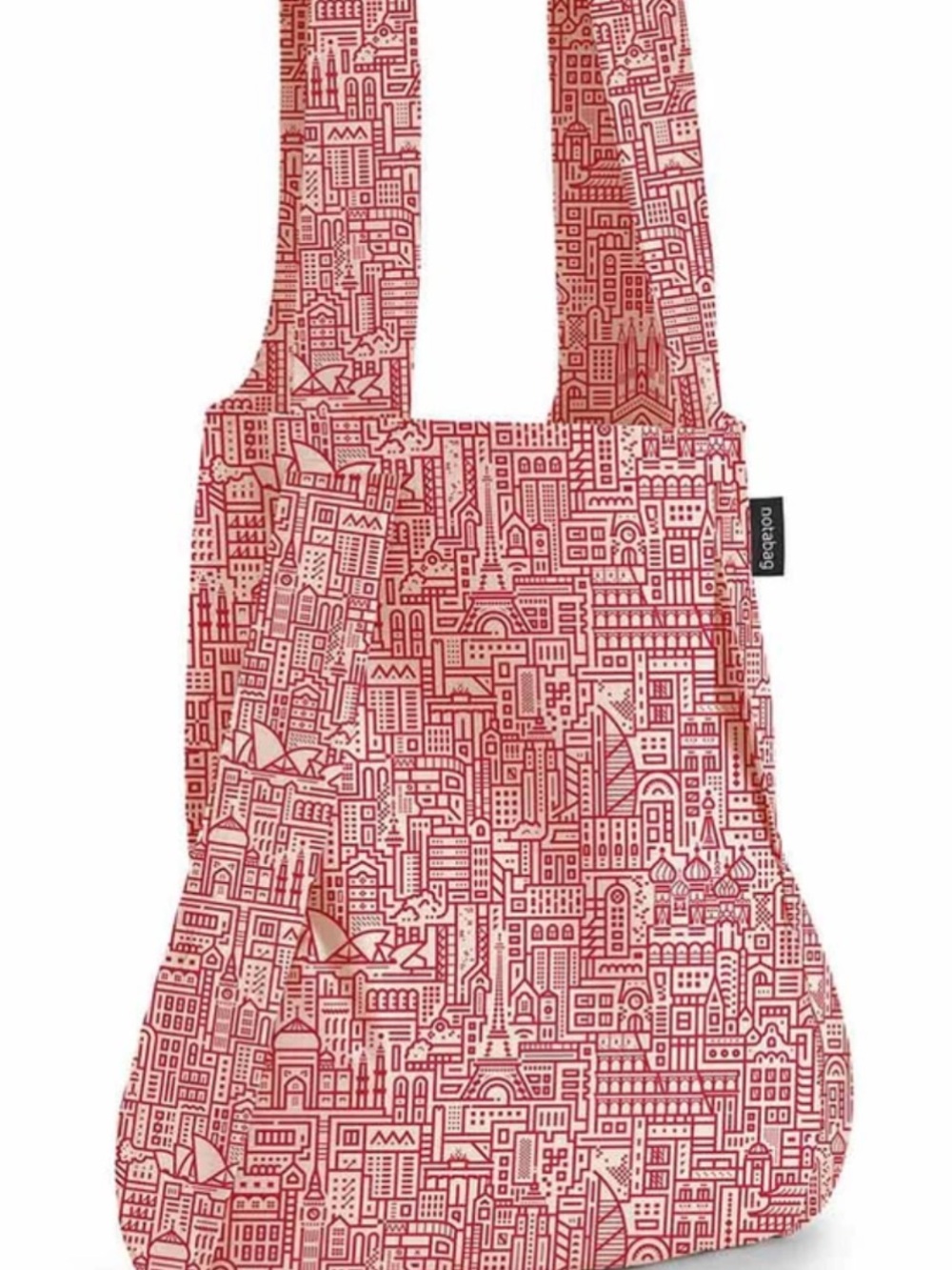 Notabag from Australia. Foldable City-Print Crossbody Tote in red on pink! 💕❤️💕